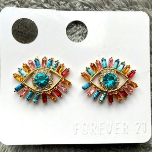 🆕 FOVEVER 21 Multicoloured Rhinestone ‘Evil Eye’ Earrings